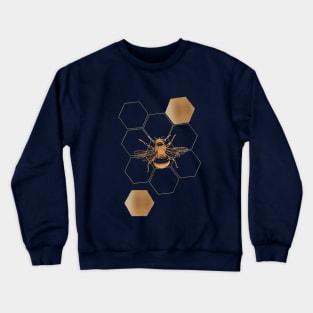 Gold Honey bee with hexagon on navy Crewneck Sweatshirt